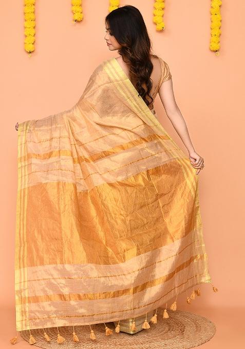 Beige Handloom Tissue Saree Set