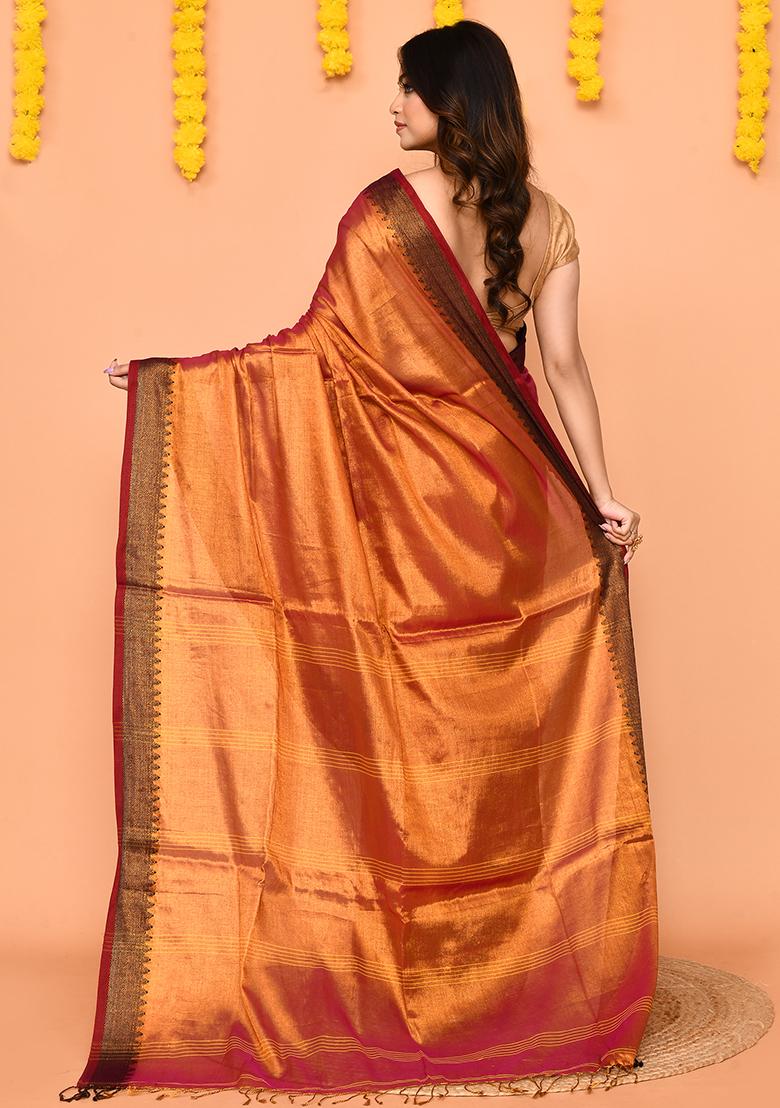 Pink Yellow Handloom Tissue Saree Set