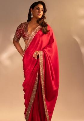 Red Embroidered Silk Saree Set