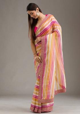 Multi Embroidered Silk Saree Set