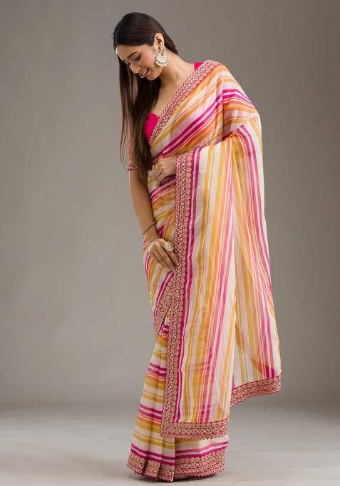Multi Embroidered Silk Saree Set