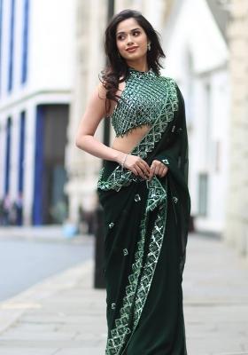 Green Embroidered Silk Saree Set