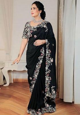 Black Embroidered Georgette Saree Set
