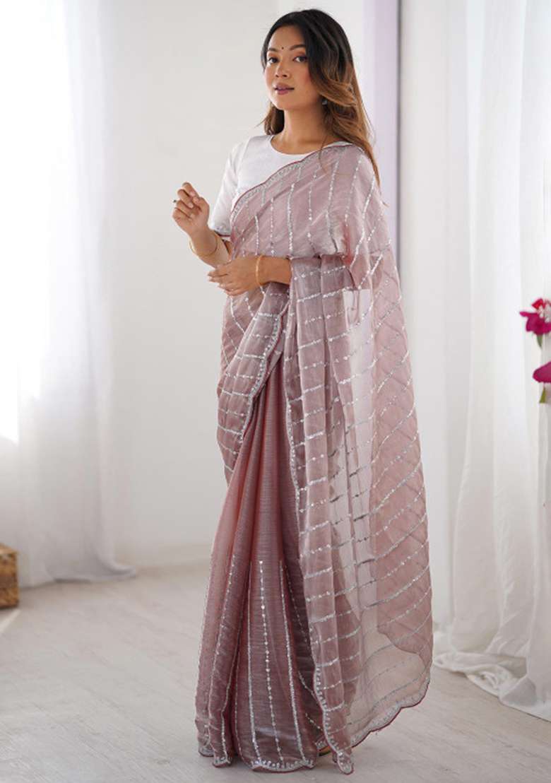 Maroon Silk Blend Saree Set with Embroidered for Diwali | Wedding & Festive Wear - Indya