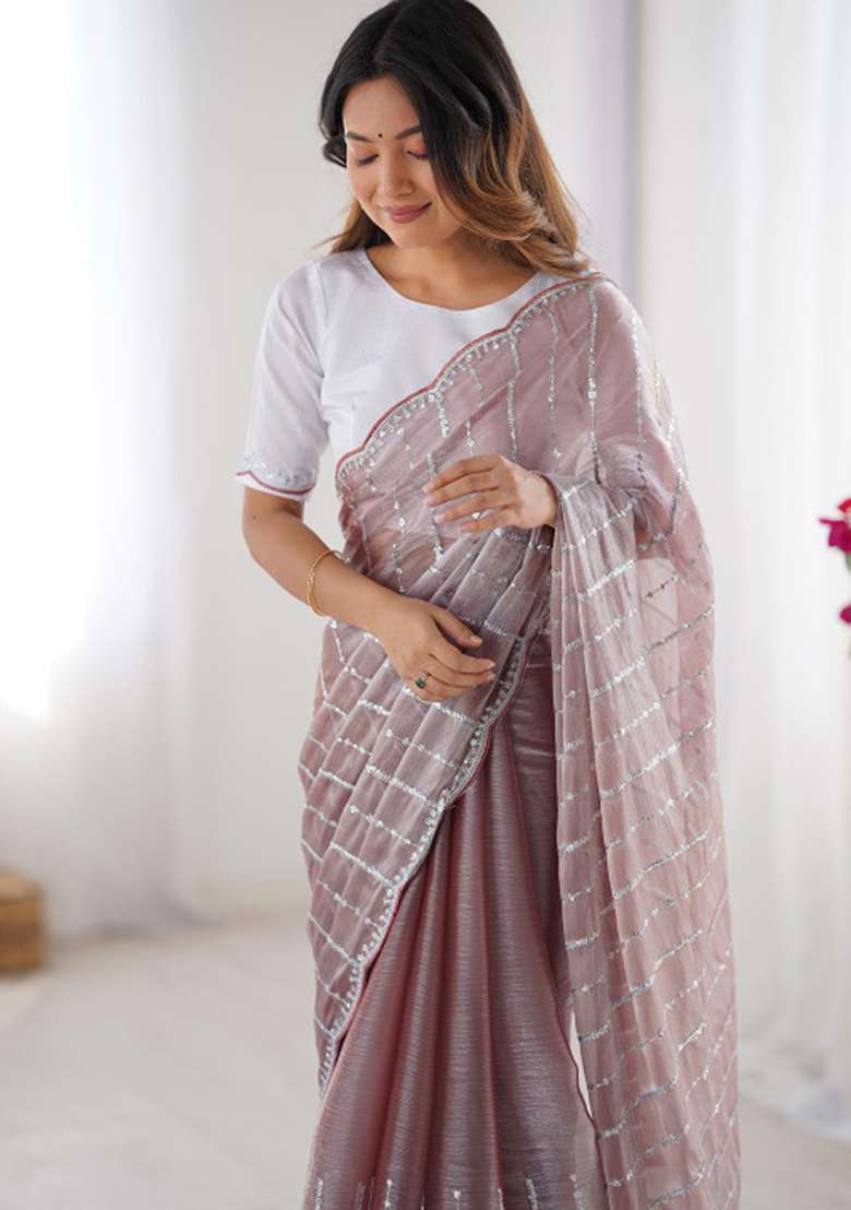 Maroon Silk Blend Saree Set with Embroidered for Diwali | Wedding & Festive Wear - Indya