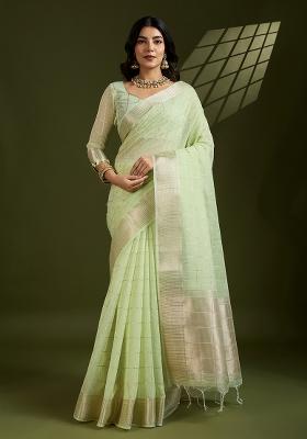 Pista Embroidered Silk Saree Set