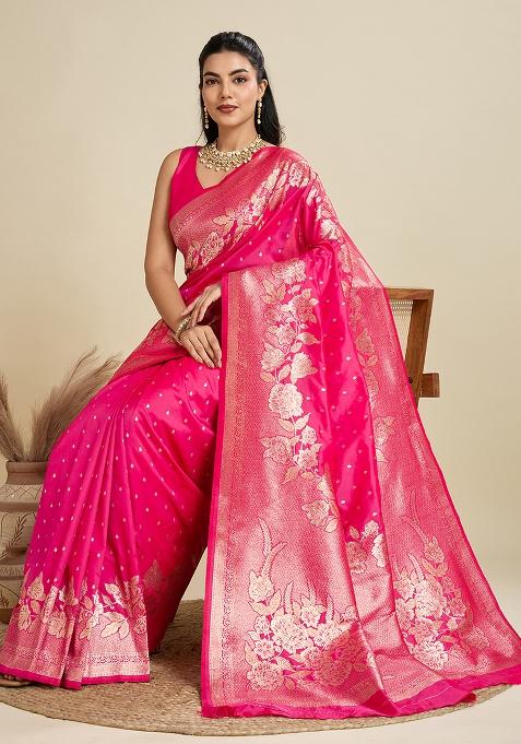 Magenta Embroidered Silk Saree Set