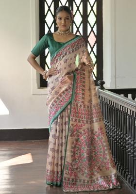 Green Embroidered Silk Saree Set