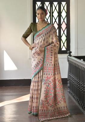 Mehendi Embroidered Silk Saree Set