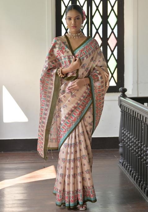 Mehendi Embroidered Silk Saree Set