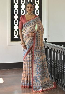 Red Embroidered Silk Saree Set