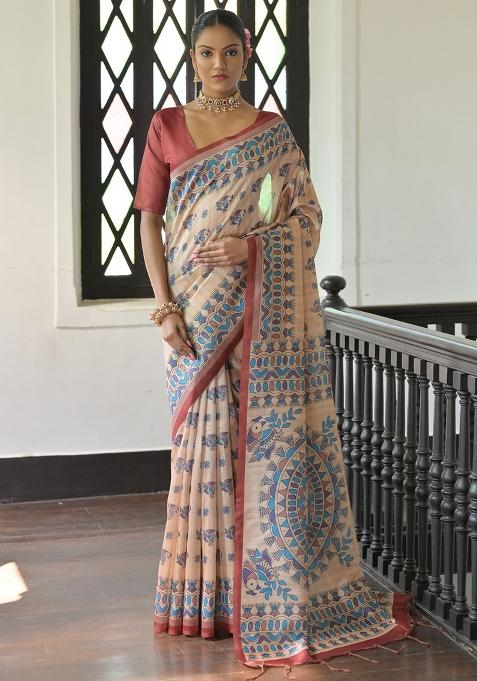 Red Embroidered Silk Saree Set