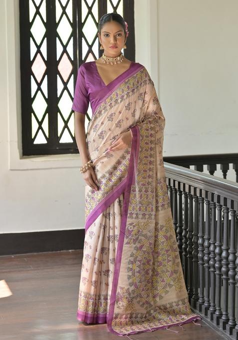 Wine Embroidered Silk Saree Set