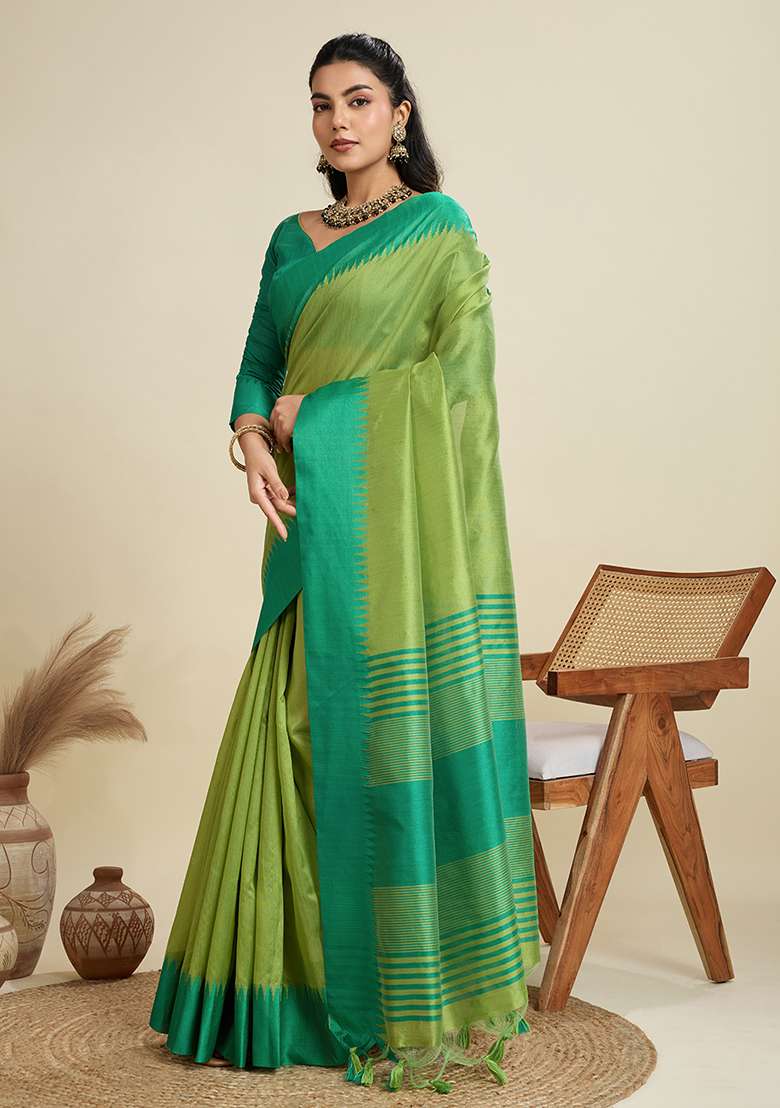 Pista Embroidered Silk Blend Saree Set - Indya