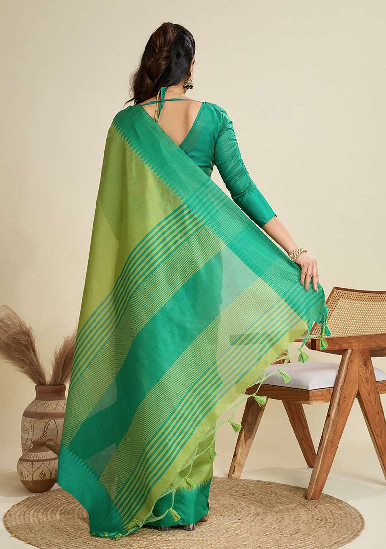 Pista Embroidered Silk Blend Saree Set - Indya