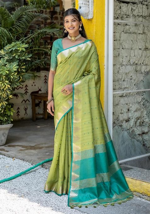 Pista Embroidered Silk Saree Set