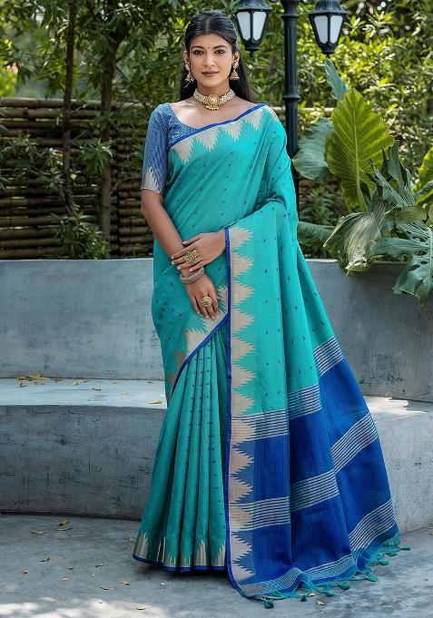 Rama Embroidered Silk Saree Set