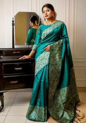 Green Embroidered Silk Saree Set