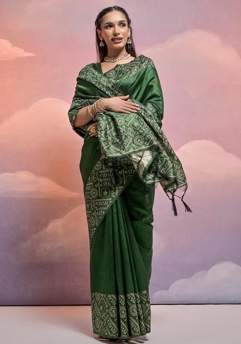 Green Embroidered Silk Saree Set