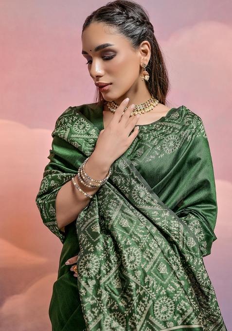 Green Embroidered Silk Saree Set