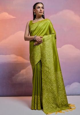 Pista Embroidered Silk Saree Set
