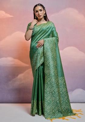 Mehendi Embroidered Silk Saree Set