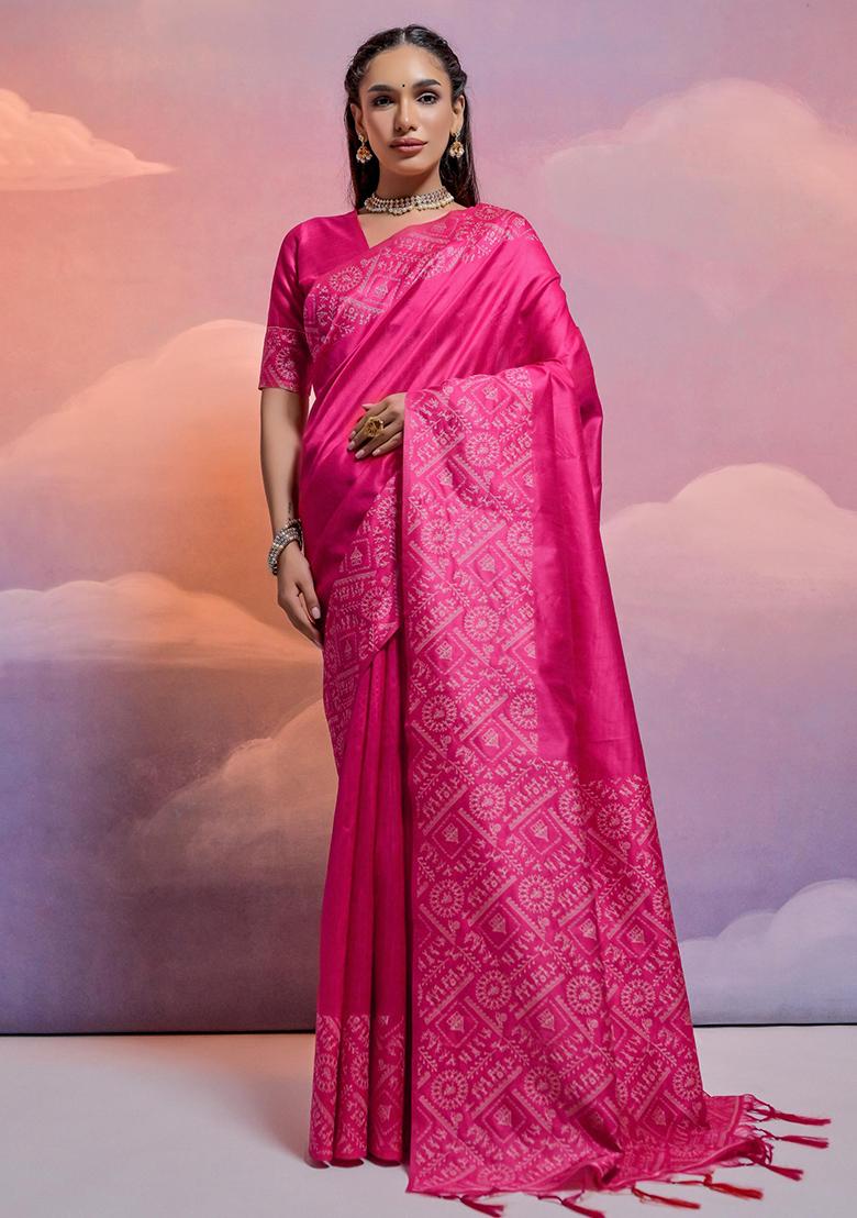 Magenta Embroidered Silk Saree Set