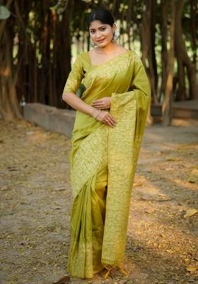Pista Embroidered Silk Saree Set