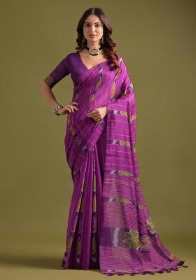 Pink Embroidered Cotton Saree Set