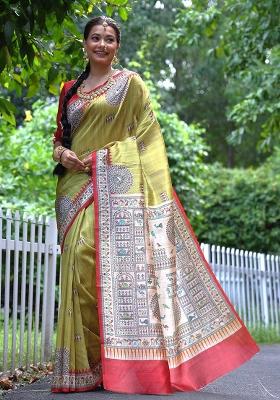 Pista Embroidered Silk Saree Set