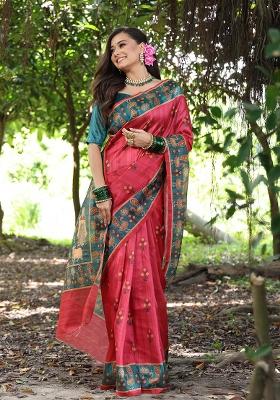 Red Embroidered Silk Saree Set
