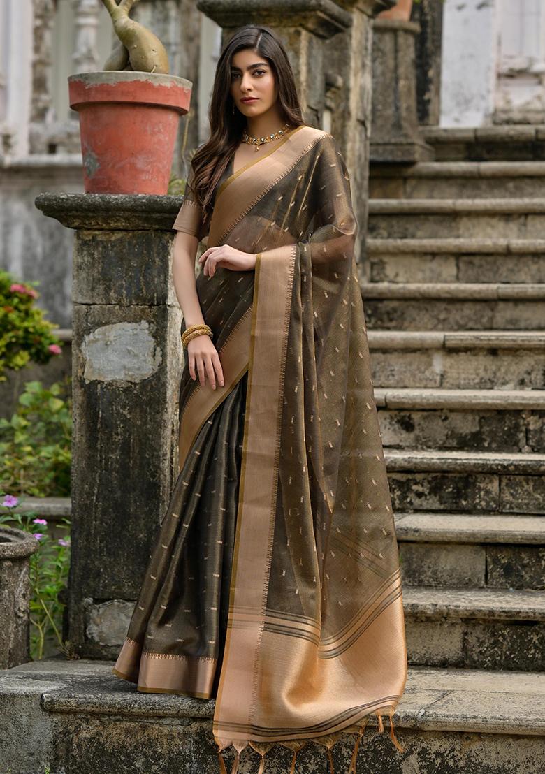 Mehendi Embroidered Silk Saree Set