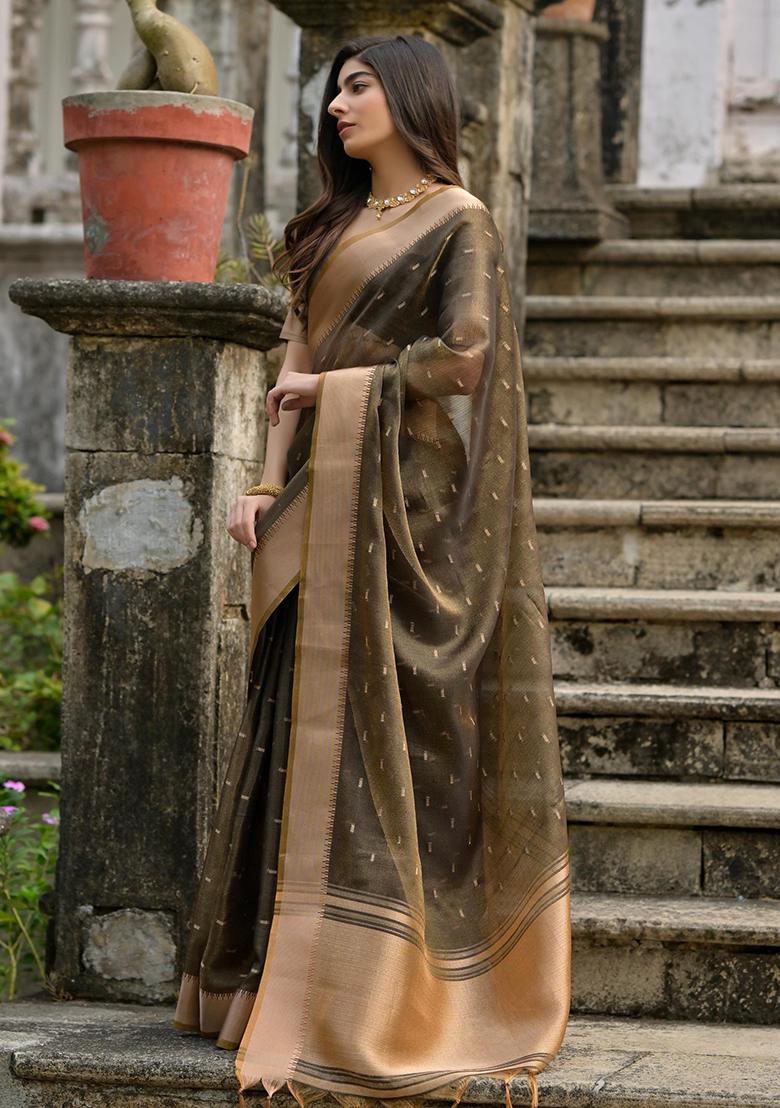 Mehendi Embroidered Silk Saree Set