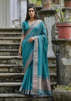 Green Embroidered Silk Saree Set