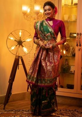 Green Embroidered Silk Saree Set