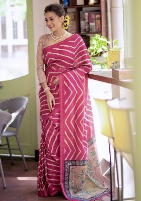 Pink Embroidered Silk Saree Set