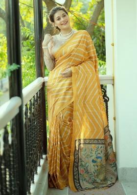 Yellow Embroidered Silk Saree Set