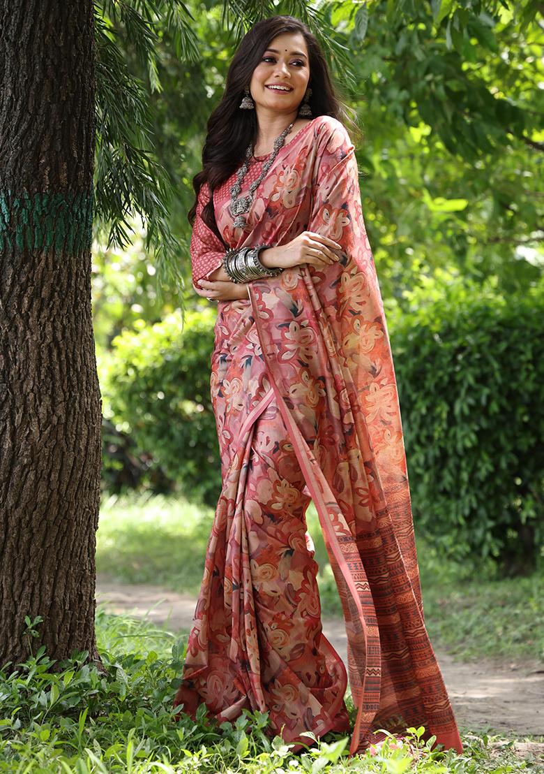 Red Embroidered Silk Saree Set