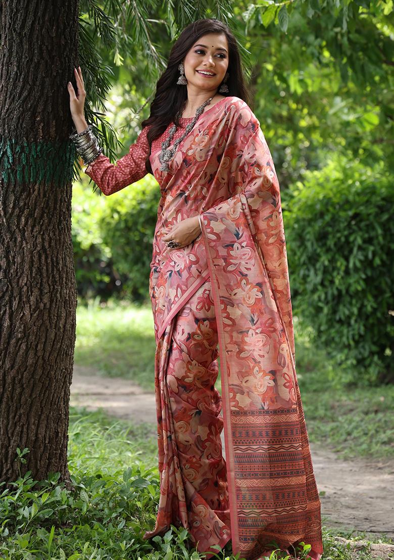 Red Embroidered Silk Saree Set