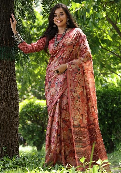 Red Embroidered Silk Saree Set