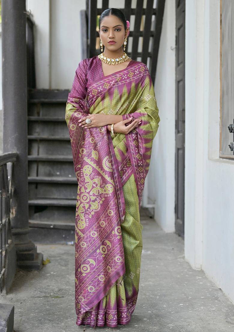 Mehendi Embroidered Silk Saree Set