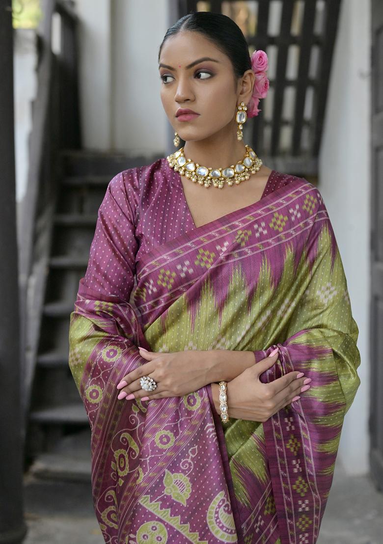 Mehendi Embroidered Silk Saree Set