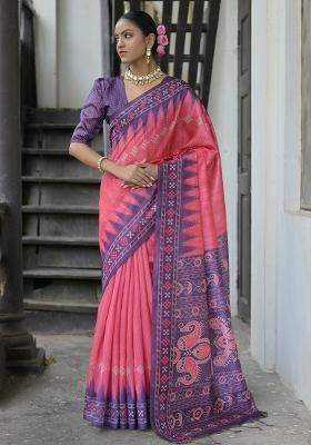 Rani Embroidered Silk Saree Set