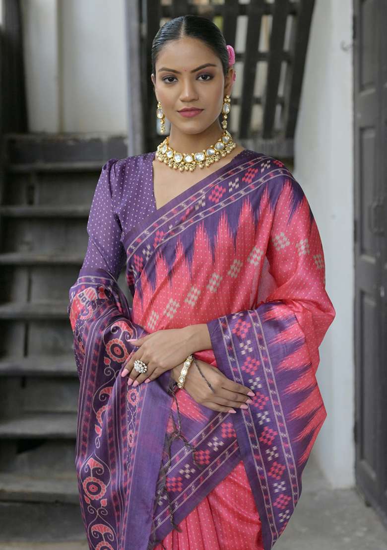 Rani Embroidered Silk Blend Saree Set - Indya