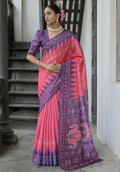 Rani Embroidered Silk Saree Set