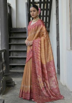 Yellow Embroidered Silk Saree Set