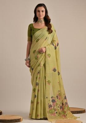 Pista Embroidered Cotton Saree Set