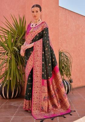 Mehendi Embroidered Silk Saree Set