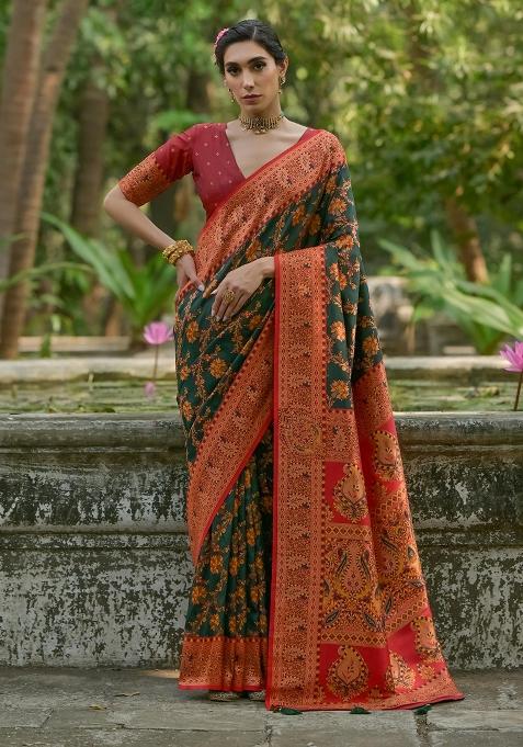 Btgreen Embroidered Silk Saree Set