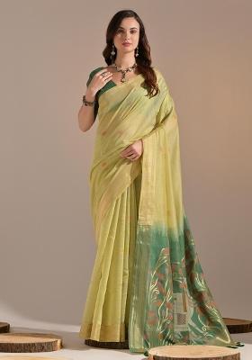 Pista Embroidered Cotton Saree Set